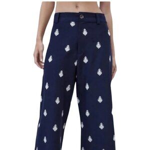 Ellie Tahari women Linen Blend Embroidery pant .Color;  Navy. Size: 6